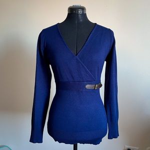 Venus Navy Blue V Neck Wrap Sweater